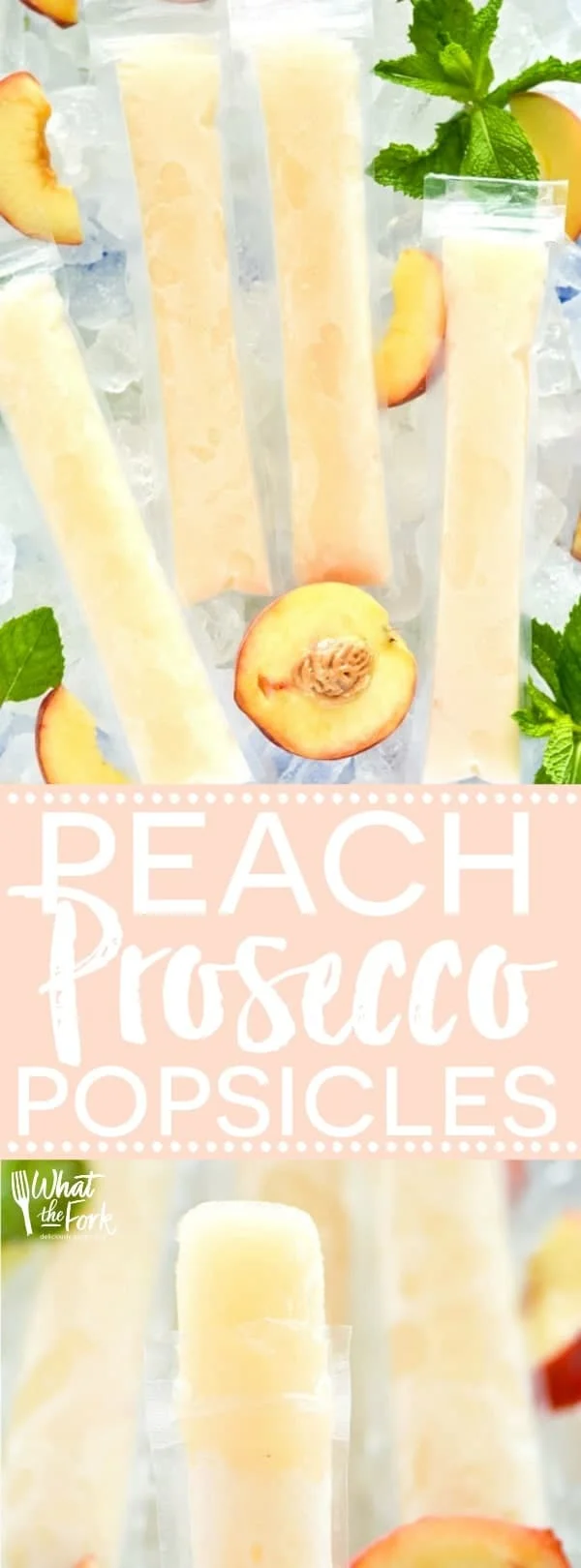 How to make your own Peach Prosecco Popsicles - so easy! These trendy frozen cocktails can be made with minimal ingredients and are ready for the freezer in just 5 minutes. Recipe from @whattheforkblog | whattheforkfoodblog.com | Sponsored by Riondo Prosecco | poptails | poptail recipes | frozen cocktails | boozy popsicles | frozen Bellinis | easy cocktail recipes | easy popsicle recipes