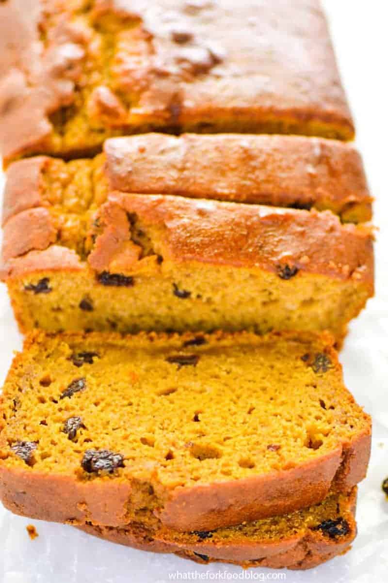 Sliced GF pumpkin bread up close