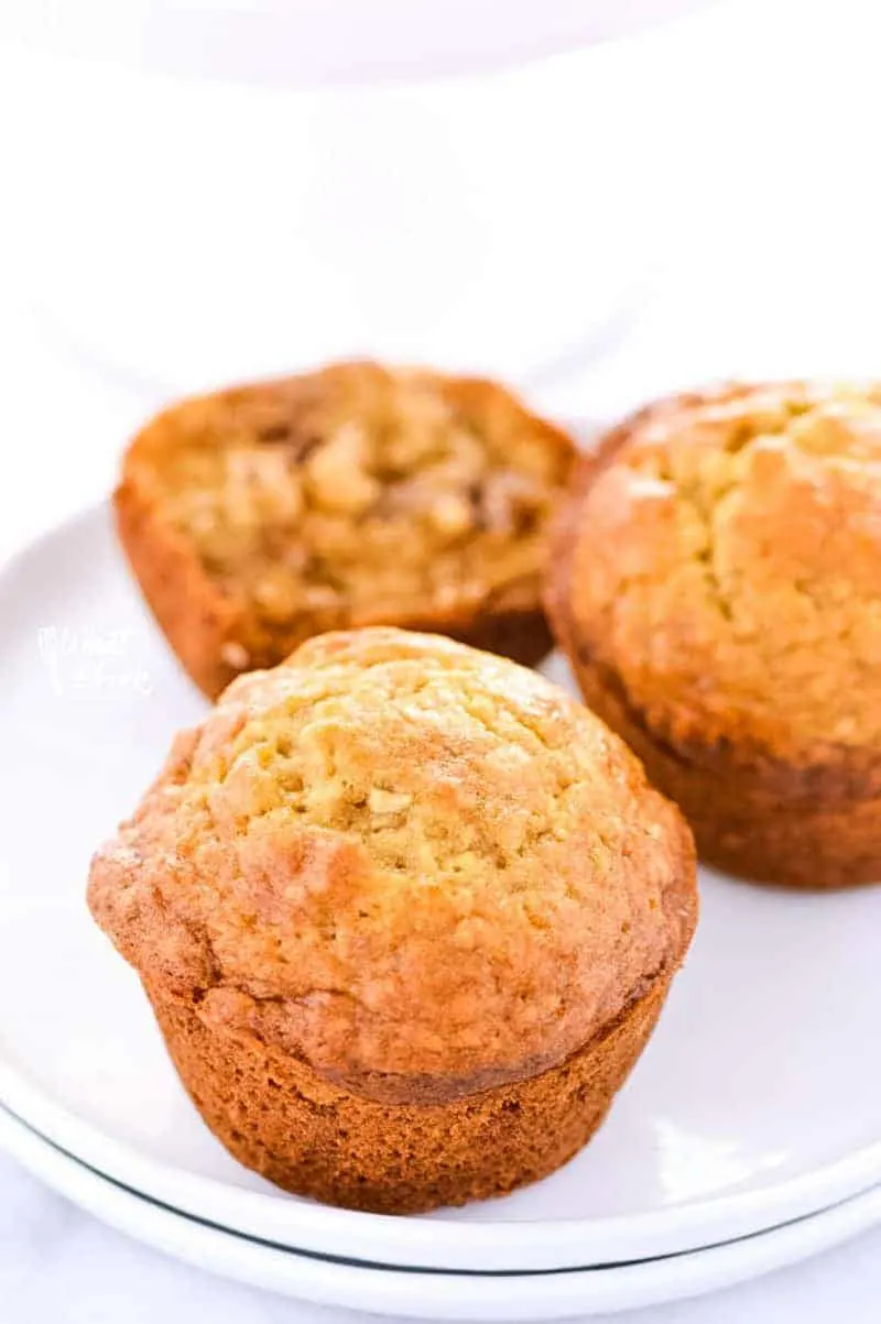 Close up view of gluten free banana nut muffins