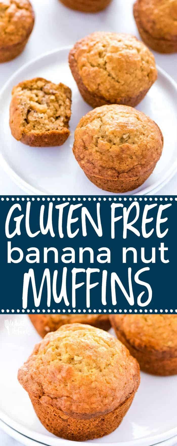 Super easy Gluten Free Banana Nut Muffins make a great breakfast! Make them on the weekends for brunch or make them ahead of time for grab-and-go week day breakfasts. Gluten free breakfast recipe from @whattheforkblog | whattheforkfoodblog.com | gluten free muffin recipes | how to make gluten free muffins | recipes for over-ripe bananas | homemade banana muffins | dairy free option | nut free option |