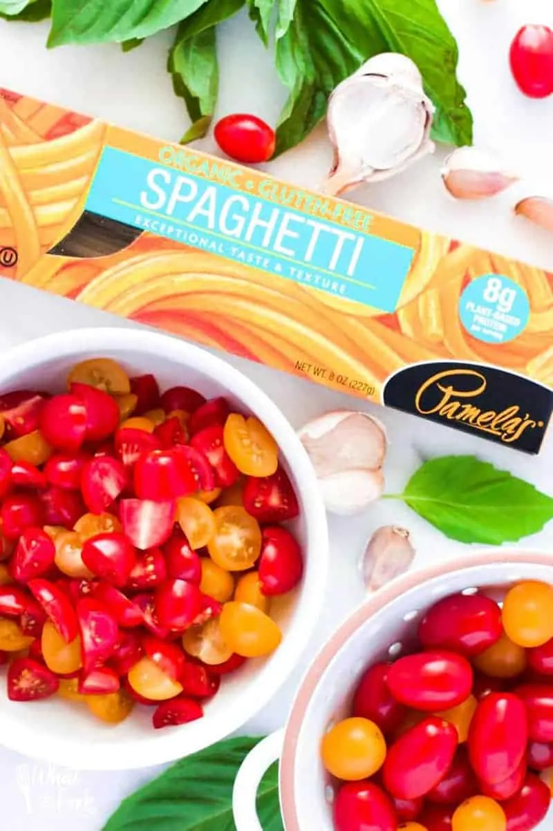 Two bowls of cherry tomatoes to use for this recipe healthy pasta recipe.