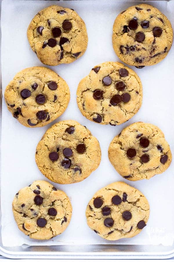 GF chocolate chip cookies on a pan