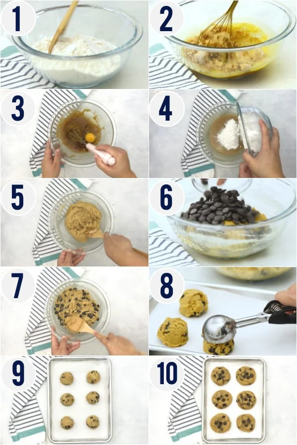 Gluten Free Chocolate Chip Cookie 10 step process shots