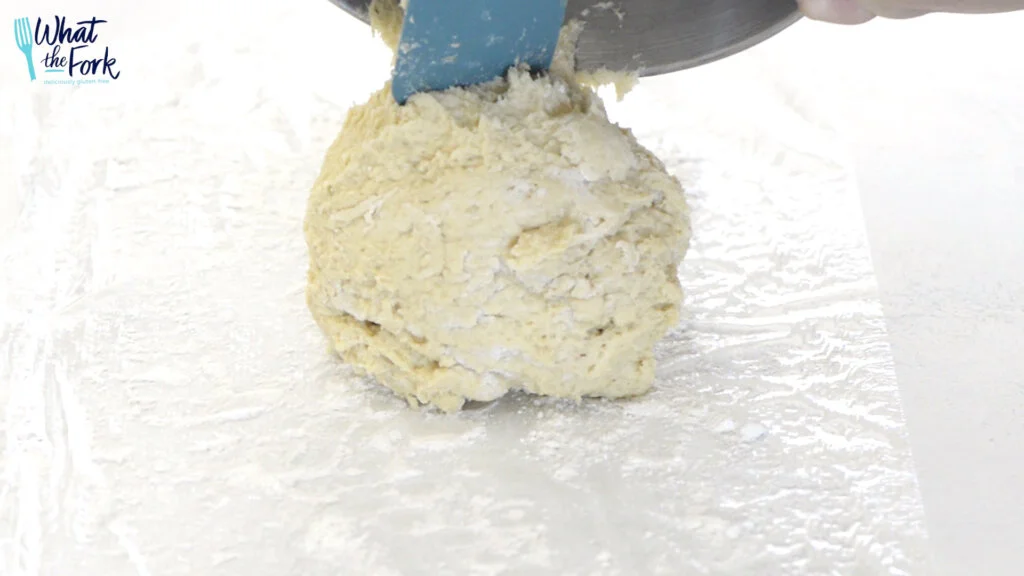 Turn the dough ball out onto a prepared surface (flour on top of wax paper or plastic wrap)