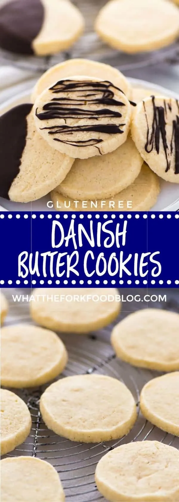AD These gluten free Danish Butter Cookies make the perfect homemade holiday gift. Dip them in chocolate or leave them plain! They’re great any time of the year too. Recipe from @whattheforkblog | whattheforkfoodblog.com | gluten free baking | gluten free cookie recipes | gluten free desserts | Christmas cookies | holiday baking | easy cookie recipes | slice and bake cookies | #glutenfree #glutenfreecookies #glutenfreerecipes #easyrecipes #cookies #Christmas #chocolate