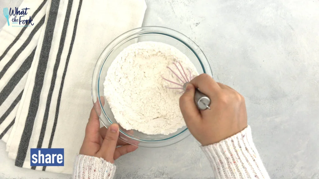 whisk together the gluten free flour, xanthan gum, baking powder, and salt.