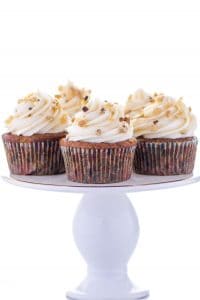 Gluten Free Carrot Cake Cupcakes on cake stand