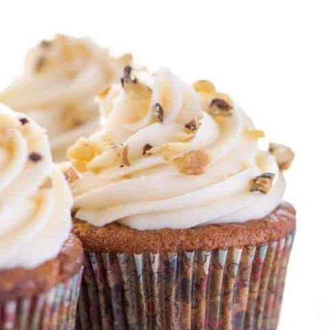 close up of gluten free carrot cake cupcake