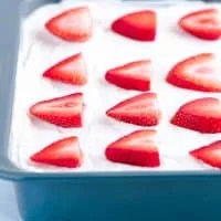 Gluten Free Strawberry Icebox Cake in a metal 9x9 pan