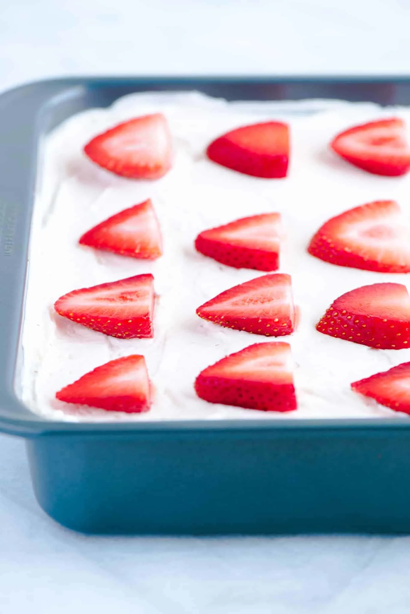 Gluten Free Strawberry Icebox Cake in a metal 9x9 pan