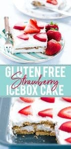 gluten free strawberry icebox cake collage image with text for Pinterest