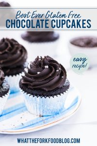 Easy Gluten Free Chocolate Cupcakes image with text for Pinterest