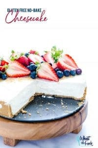 This easy no-bake cheesecake recipe is a staple summer dessert recipe. It’s easily made gluten free with a gluten free graham cracker crust. It’s smooth, creamy, and light compared to traditional cheesecake. It’s a great make ahead dessert for parties, especially for holidays like the 4th of July, Easter, or Mother’s Day. The vanilla base is a great for strawberries, cherries, or chocolate.