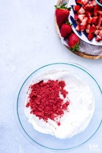 Ingredients to make a no-churn strawberry ice cream recipe