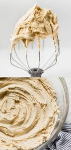 This easy Creamy Peanut Butter Frosting recipe is peanut butter dessert goals. It’s perfect for topping chocolate cake, brownies, chocolate cupcakes, banana cake, cookies, or any other dessert you can dream up. It’s so smooth and is great for piping. Make it for any occasion! American Buttercream recipe from @whattheforkblog | whattheforkfoodblog.com | #dessert #frosting #buttercream #peanutbutter #cake #cupcakes #easyrecipe #dessertrecipe #frostingrecipe #cakedecorating #glutenfree