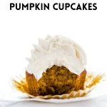 Gluten Free Pumpkin Cupcakes with Cinnamon Cream Cheese Frosting image with text for Pinterest