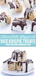If you want to step up your rice krispies treats game, make some Chocolate Dipped Rice Krispie Treats! They’re no-bake and super simple to make. Use color candy melts to customize them for parties or holidays. This easy dessert recipe is great for parties, bake sales, and baby showers. Add a lollipop stick to make Rice Krispie Treat pops. Made with gluten free rice cereal but can be made with Kellogg's Rice Krispies. From @whattheforkblog visit whattheforkfoodblog.com for more. #dessert #nobake