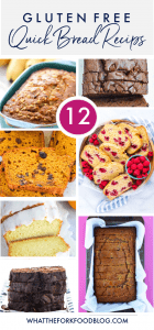 12 of the BEST gluten free quick bread recipes! There's something for every one here including banana breads, fruit breads, chocolate breads, and more. These quick breads are easy to make and taste amazing! Recipes from @whattheforkblog - visit whattheforkfoodblog.com for more gluten free baking recipes.