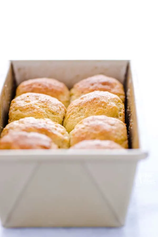 8 gluten free rolls freshly baked in a loaf pan