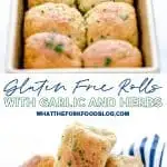 Soft, yeasty gluten free rolls made with garlic and herbs! These rolls are easy to make and have an amazing texture you wouldn’t believe until you try it! These gluten free dinner rolls truly are a revolutionary gluten free bread product. Serve them with holiday meals, Sunday dinner, or even with weeknight dinners. Gluten free bread recipe from @whattheforkblog - visit whattheforkfoodblog.com for more #glutenfree #glutenfreebread #glutenfreebaking #bread #yeastrolls #glutenfreerecipes #rolls