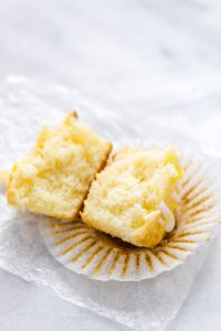 A gluten free lemon ricotta muffin split open
