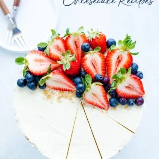 Simple and easy gluten free cheesecake recipes for any occasion! No bake cheesecakes, mini cheesecakes, and more! Recipes from @whattheforkblog - visit whattheforkfoodblog.com for more gluten free desserts! #glutenfree #cheesecake