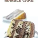 This is the best recipe for homemade gluten free marble cake! It's a moist, 3 layer vanilla cake swirled with chocolate cake batter. It's the perfect combination of chocolate and vanilla, perfect for indecisive dessert eaters! This is a stunning cake for any occasion - birthday cake, wedding cake, anniversary cake, baby shower, or bridal shower! Gluten Free Cake recipe from @whattheforkblog -visit whattheforkfoodblog.com for more gluten free desserts #glutenfree #cake #marblecake #glutenfreecake