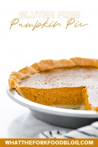 This is a classic, easy recipe for Gluten Free Pumpkin Pie. It’s made with a flaky pie crust, creamy pumpkin filling, and warm spices. This is THE pumpkin pie for your Gluten Free Thanksgiving! There’s a dairy free and lactose free option in the recipe notes with a Gluten Free Pie Crust recipe too. Gluten Free Pie Recipe from @whattheforkblog - visit whattheforkfoodblog.com for more gluten free desserts. #glutenfree #pumpkinpie #Thanksgiving #glutenfreedesserts #glutenfreepie