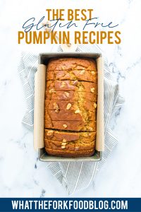 All the best gluten free pumpkin recipes in one place! Cakes, muffins, cookies, quick breads, and more! You won’t go hungry if you bake your way through this list of amazing pumpkin recipes. This list will be continuously updated so check back often! Gluten Free Pumpkin Recipes from @whattheforkblog - visit whattheforkfoodblog.com for more easy gluten free recipes. #glutenfree #pumpkin #pumpkinrecipes #fallfood #pumpkinspice #glutenfreebaking