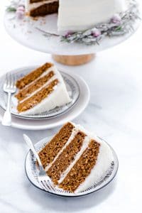 Slices of gluten free gingerbread cake on plates