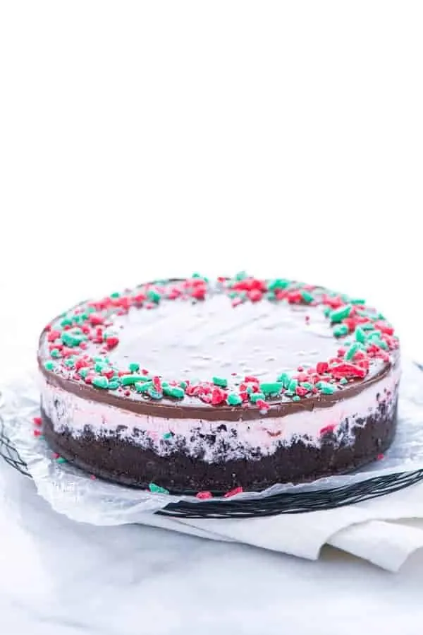 Gluten Free Peppermint Ice Cream Pie on a serving platter