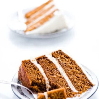 This show-stopping 3-layer gluten free gingerbread cake is the most amazing gluten free cake you’ll ever have! It’s moist with the perfect crumb and texture. It’s perfectly spiced and pairs perfectly with cream cheese frosting. This cake is very simple to make and doesn’t require a stand mixer or hand mixer, it can all be mixed by hand! If you don’t want a 3 layer cake, it can also be baked as a 9x13 cake. It’s the ultimate Christmas cake! #glutenfree #glutenfreecake #glutenfreedesserts #cake