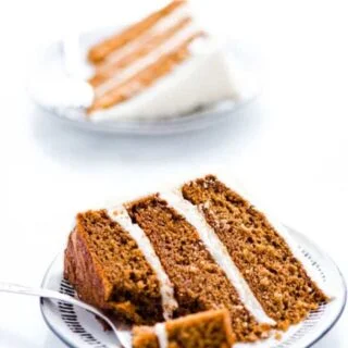 This show-stopping 3-layer gluten free gingerbread cake is the most amazing gluten free cake you’ll ever have! It’s moist with the perfect crumb and texture. It’s perfectly spiced and pairs perfectly with cream cheese frosting. This cake is very simple to make and doesn’t require a stand mixer or hand mixer, it can all be mixed by hand! If you don’t want a 3 layer cake, it can also be baked as a 9x13 cake. It’s the ultimate Christmas cake! #glutenfree #glutenfreecake #glutenfreedesserts #cake