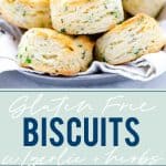 This is an easy Gluten Free Biscuits Recipe made with buttermilk and flavored with Garlic and Herbs. They’re light and fluffy with amazing flavor and texture. They've got a nice crisp bottom and beautifully browned top. If you've been missing good biscuits since starting a gluten free diet, try this simple recipe! Lots of gluten free baking tips plus a recommendation for the best gluten free flour for these biscuits. #glutenfree #biscuits #glutenfreebiscuits #glutenfreebaking #glutenfreerecipes