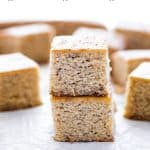 These gluten free banana bars are made from the best gluten free banana bread recipe! They’re super easy to make, bake faster than quick breads, and are great for breakfast meal prep. You can make them dairy free with your favorite plant based milk and you can add your favorite mix ins like walnuts, pecans, chocolate chips, or dried fruit. These are an easy, kid friendly breakfast too! Recipe from @whattheforkblog - visit whattheforkfoodblog.com for more gluten free breakfast recipes.