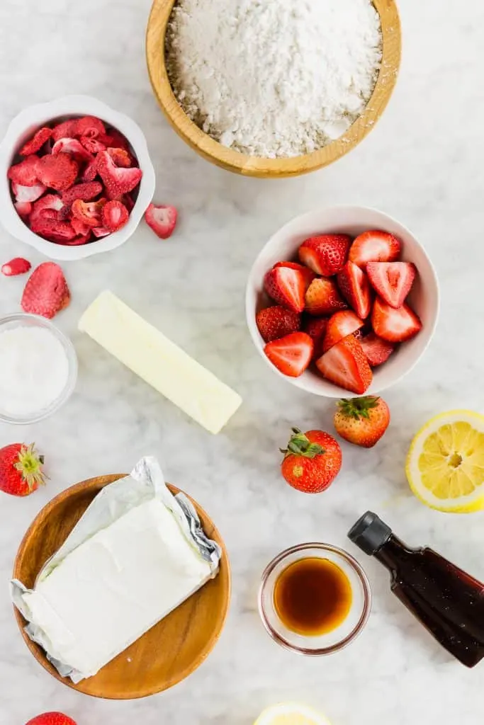 ingredients for strawberry cream cheese frosting