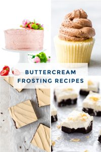 Easy American Buttercream Frosting recipes to try for your next birthday or celebration. These frosting recipes are made with only a few ingredients and have a simple mixing method - no cooking or melting. Lots of flavors to choose from for spreading or decorating cakes and cupcakes. They’re great with brownies, bar cookies, and other desserts too! Flavors include chocolate frosting, vanilla, cream cheese, peanut butter, coconut, cookies and cream, + more. Vegan buttercream options too!