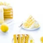 This simple Gluten Free Lemon Cake is one of THE BEST cakes I’ve ever had! Moist, tender cake layered with lemon curd and cream cheese frosting. It’s absolutely delicious and you’d never know it was gluten free! This recipe makes 2 6-inch cake layers that are sliced and turned into a 4 layer cake. You can double the recipe and bake it as a 9 inch cake or 8 inch cake. This lemon cake recipe is perfect for Easter, Mother’s Day, graduation parties, wedding showers, baby showers, and birthday cakes.