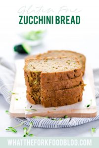 This is the classic Gluten Free Zucchini Bread recipe you’ve been searching for! It’s a moist loaf that rises beautifully and has the perfect flavor and texture. This gluten free quick bread is easy to make with simple instructions. This loaf of zucchini bread will not disappoint and it’s the perfect use if you’ve got extra zucchini to use up. Gluten Free bread recipe from @whattheforkfoodblog.com - visit whattheforkfoodblog.com for more gluten free baking recipes.