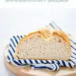 This is a great gluten free sourdough bread recipe and it’s made with just 4 ingredients! Gluten Free flour, salt, water, and gluten free sourdough starter is all you need for a great sourdough boule. This bread has a chewy texture, a golden crisp crust, and it makes excellent toast. This is an easy sourdough bread recipe and it’s perfect if you’re new to baking sourdough bread. Gluten Free Bread recipe from @whattheforkblog - visit whattheforkfoodblog.com for more gluten free baking recipes!