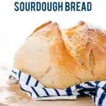 This is a great gluten free sourdough bread recipe and it’s made with just 4 ingredients! Gluten Free flour, salt, water, and gluten free sourdough starter is all you need for a great sourdough boule. This bread has a chewy texture, a golden crisp crust, and it makes excellent toast. This is an easy sourdough bread recipe and it’s perfect if you’re new to baking sourdough bread. Gluten Free Bread recipe from @whattheforkblog - visit whattheforkfoodblog.com for more gluten free baking recipes!