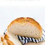 This is a great gluten free sourdough bread recipe and it’s made with just 4 ingredients! Gluten Free flour, salt, water, and gluten free sourdough starter is all you need for a great sourdough boule. This bread has a chewy texture, a golden crisp crust, and it makes excellent toast. This is an easy sourdough bread recipe and it’s perfect if you’re new to baking sourdough bread. Gluten Free Bread recipe from @whattheforkblog - visit whattheforkfoodblog.com for more gluten free baking recipes!