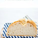 This is a great gluten free sourdough bread recipe and it’s made with just 4 ingredients! Gluten Free flour, salt, water, and gluten free sourdough starter is all you need for a great sourdough boule. This bread has a chewy texture, a golden crisp crust, and it makes excellent toast. This is an easy sourdough bread recipe and it’s perfect if you’re new to baking sourdough bread. Gluten Free Bread recipe from @whattheforkblog - visit whattheforkfoodblog.com for more gluten free baking recipes!