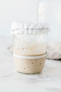 Learn how to make a sourdough starter with gluten free flour with 2 ingredients and minimal equipment. Follow the detailed feeding schedule (free printable schedule available). Learn the basic tools you need, gluten free flour recommendations, and all your sourdough starter questions are answered. This how-to post is full of information to set you up for sourdough starter success. Recipe and tutorial from @whattheforkblog - visit whattheforkfoodblog.com for more gluten free baking recipes.