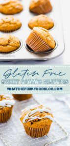 collage image with text of gluten free sweet potato muffins for Pinterest