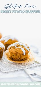 long image with text of gluten free sweet potato muffins for Pinterest