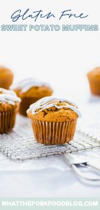 long image with text of gluten free sweet potato muffins for Pinterest