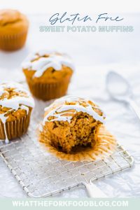 image of gluten free sweet potato muffins with text for Pinterest