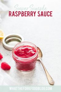 pin image with text overlay for raspberry sauce