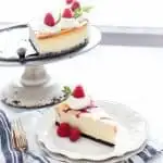 long White Chocolate Raspberry Cheesecake image with text for Pinterest